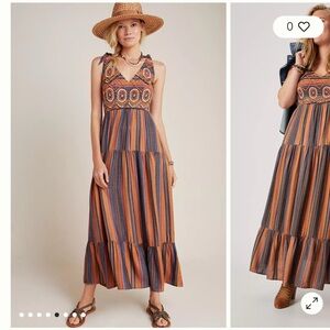 Anthropologie Ranna Gill Agave Embroidered Maxi Dress